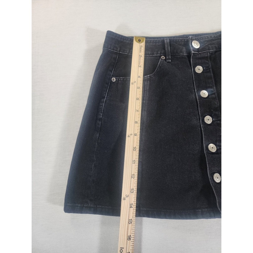 American Eagle Denim Skirt Womens 8 Black Button Front Mini A-Line Casual Jean - Picture 2 of 6